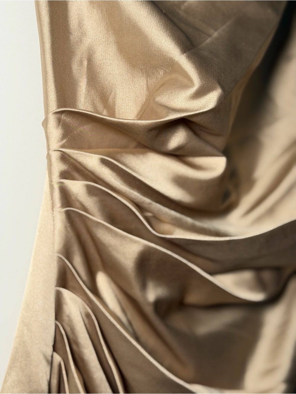 One-Shoulder Ruched Satin Mini Dress in Cream - Picture 6 of 9